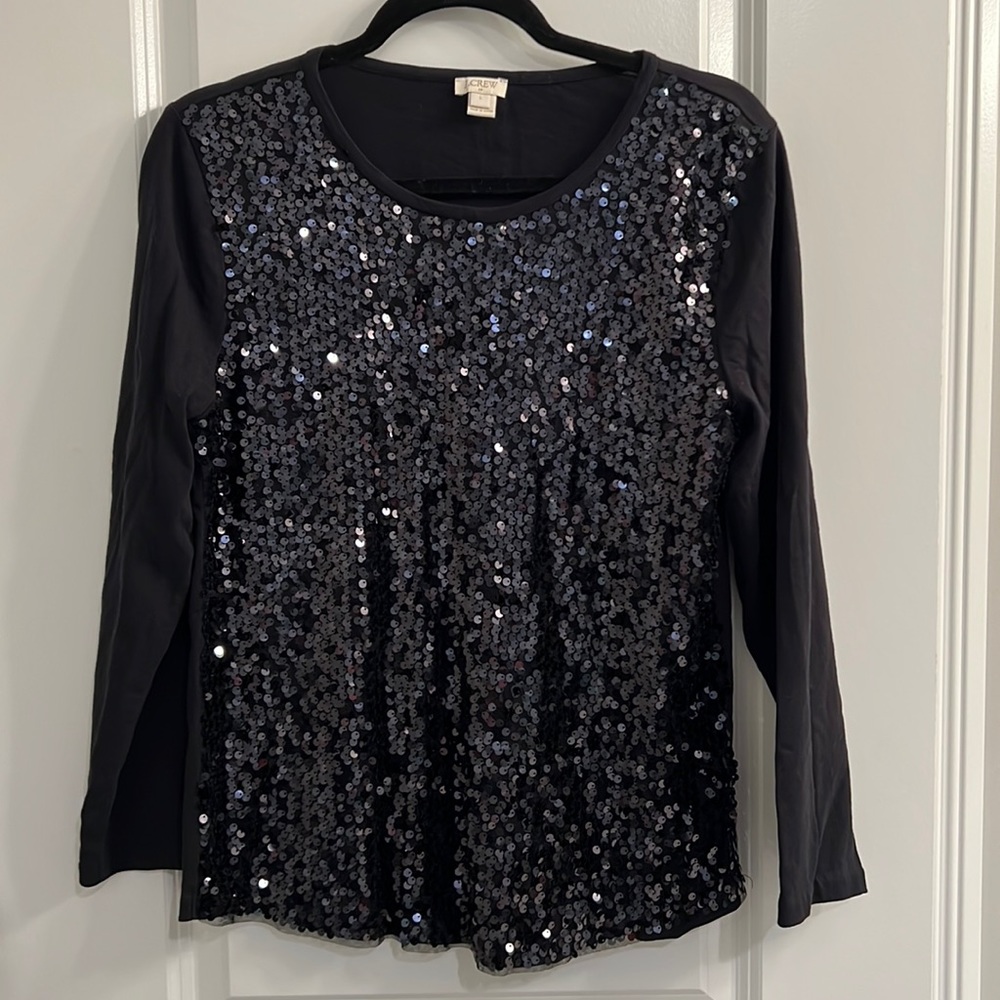 J. Crew Black Long-Sleeve Sequin Blouse L